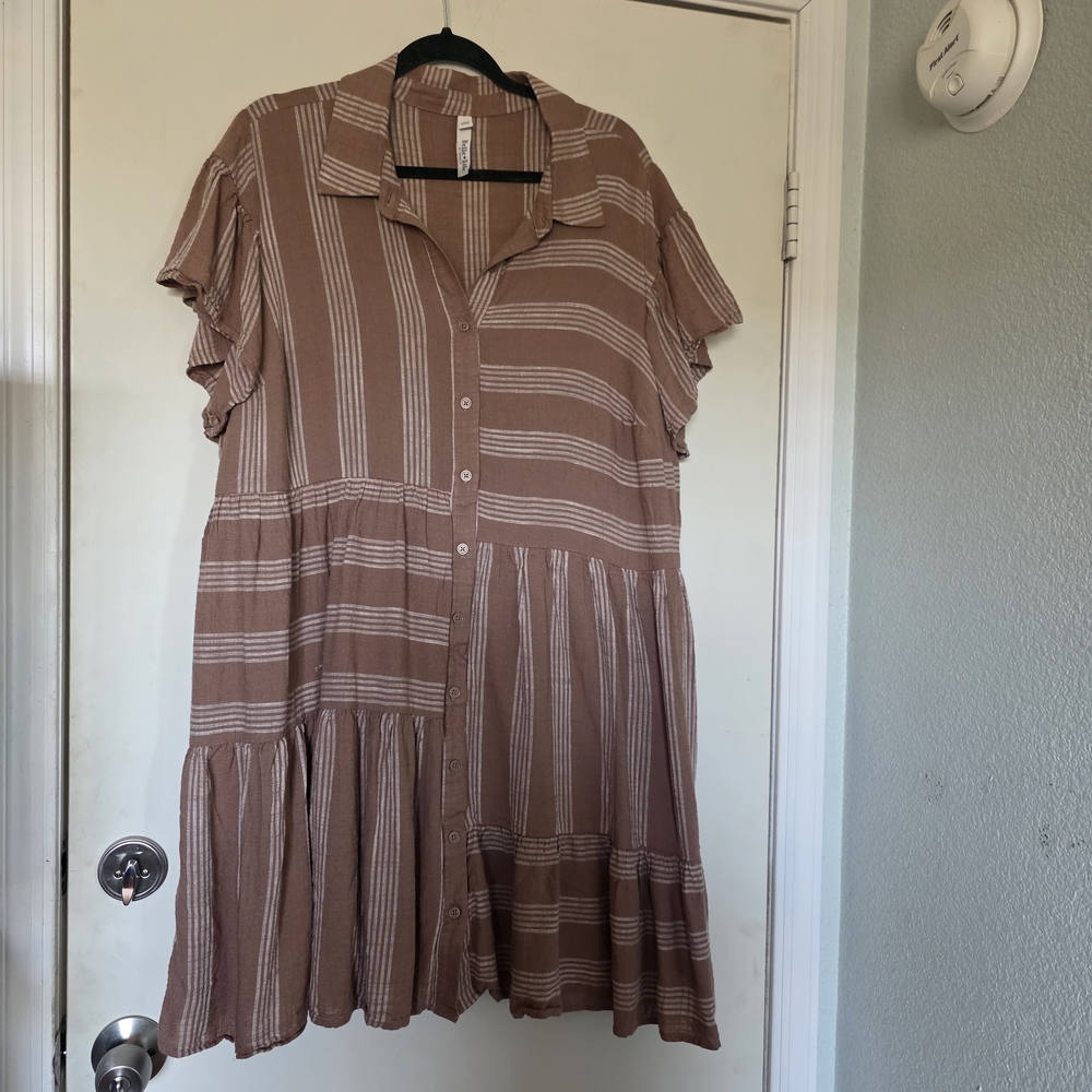 torrid Mauve Brown Striped Button-Front Smocked Dress